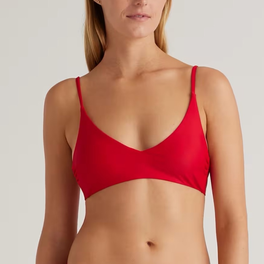 NWT Quince Cherry Red Italian v-neck bikini top Sz S, M and L